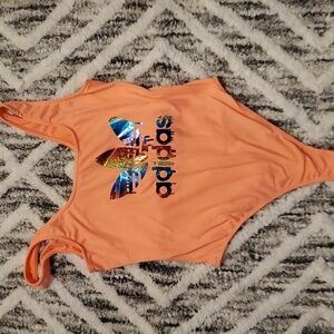 Adidas Women's One Piece Orange Bodysuit w/multicolor Logo Top